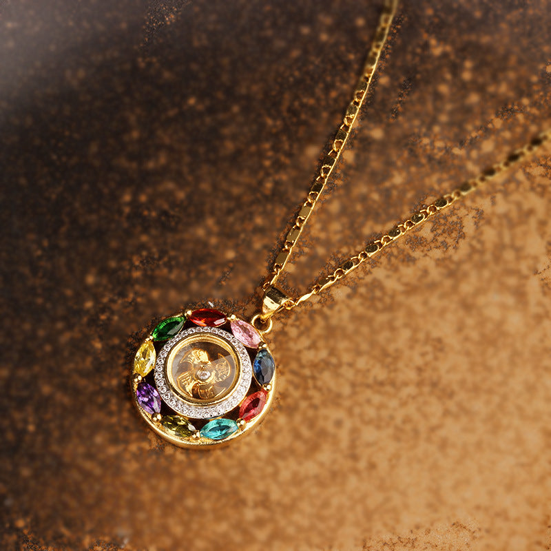 Colorful Zircon Copper Wealth Luck Rotation Bracelet Necklace Pendant