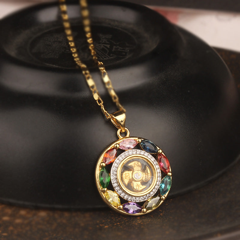 Colorful Zircon Copper Wealth Luck Rotation Bracelet Necklace Pendant