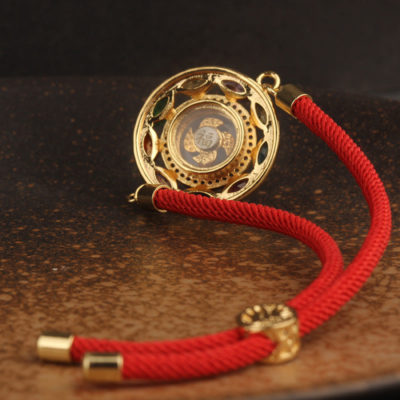 Colorful Zircon Copper Wealth Luck Rotation Bracelet Necklace Pendant