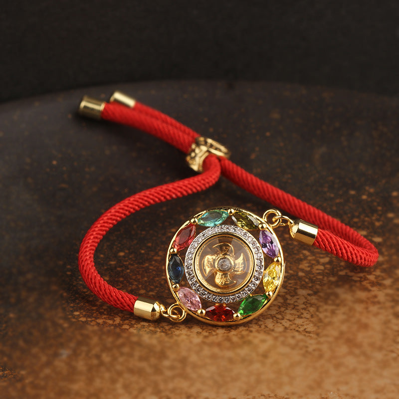 Colorful Zircon Copper Wealth Luck Rotation Bracelet Necklace Pendant