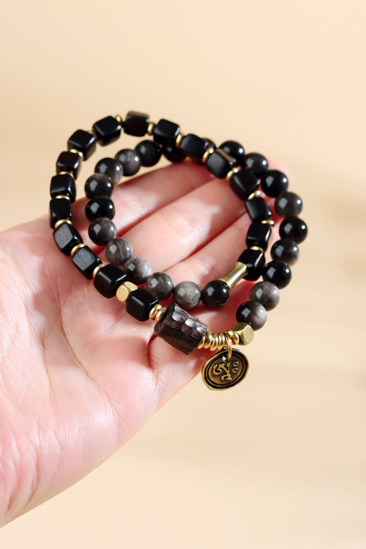 Ebony Silver Sheen Obsidian Bracelet