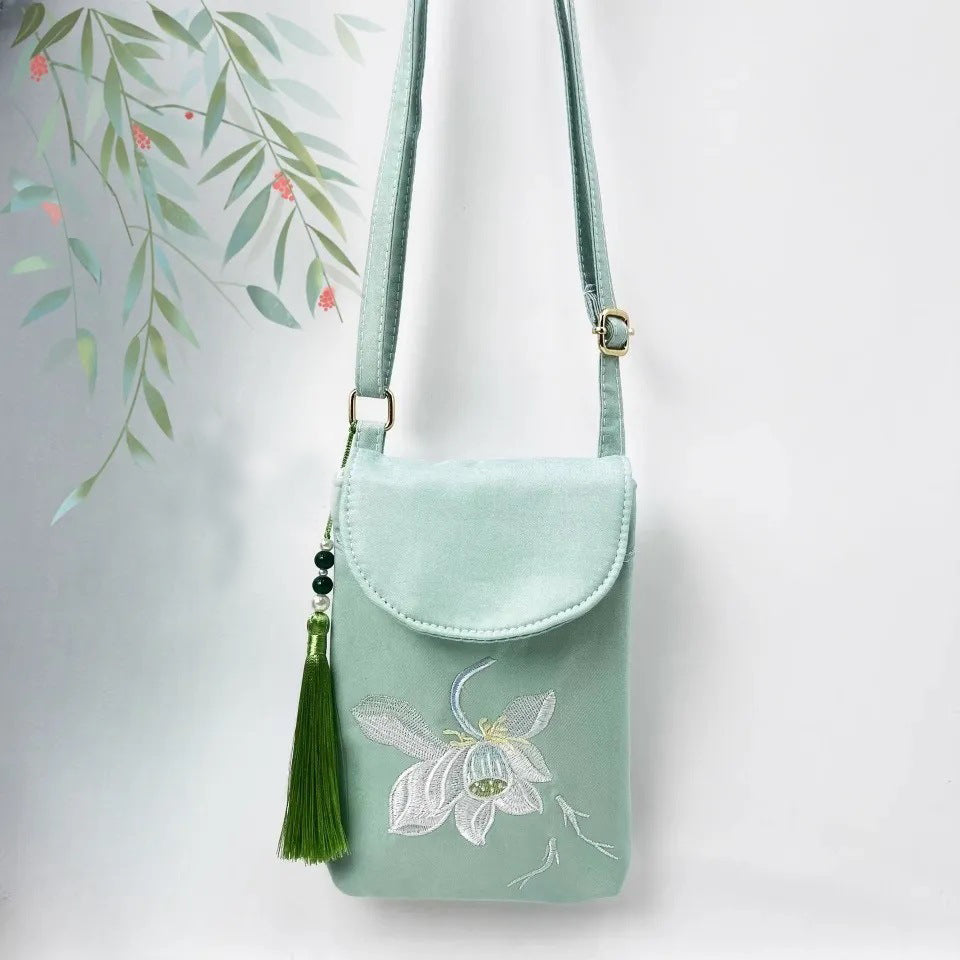 Fortune & Karma Embroidered Tassel Crossbody Phone Bag