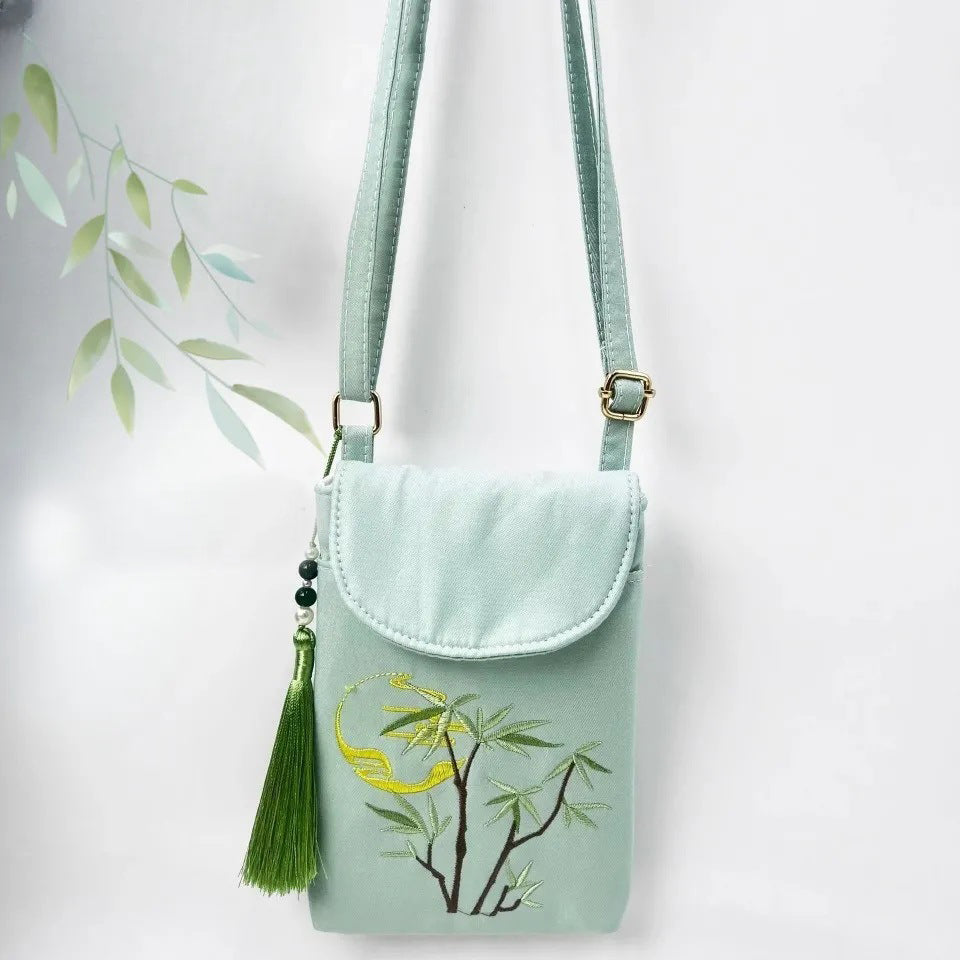 Fortune & Karma Embroidered Tassel Crossbody Phone Bag