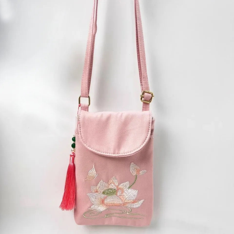 Fortune & Karma Embroidered Tassel Crossbody Phone Bag
