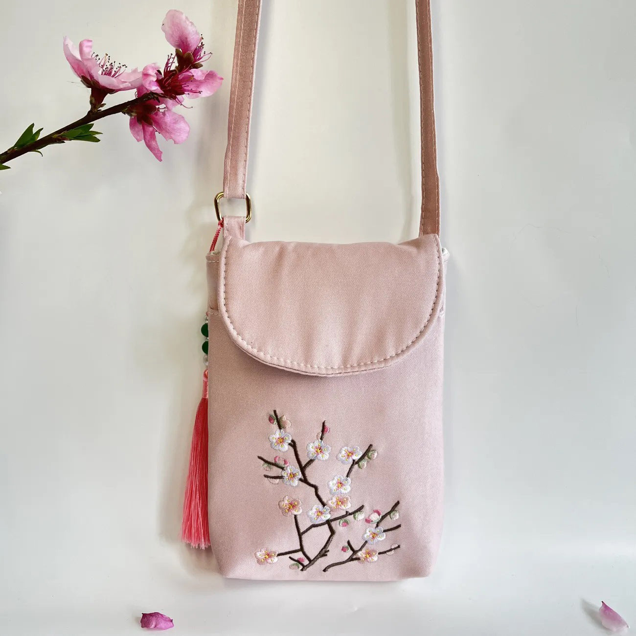 Fortune & Karma Embroidered Tassel Crossbody Phone Bag
