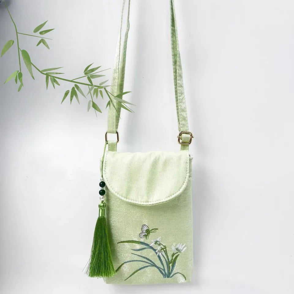Fortune & Karma Embroidered Tassel Crossbody Phone Bag
