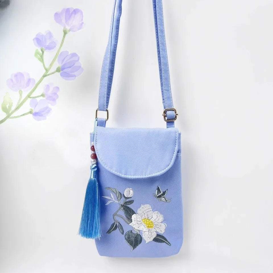 Fortune & Karma Embroidered Tassel Crossbody Phone Bag