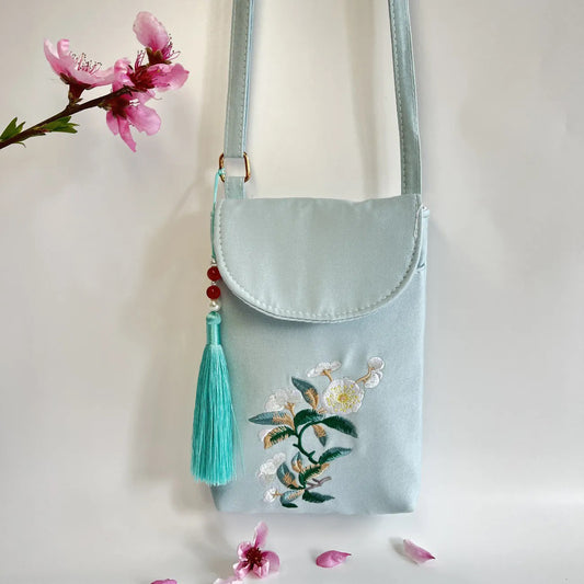 Fortune & Karma Embroidered Tassel Crossbody Phone Bag