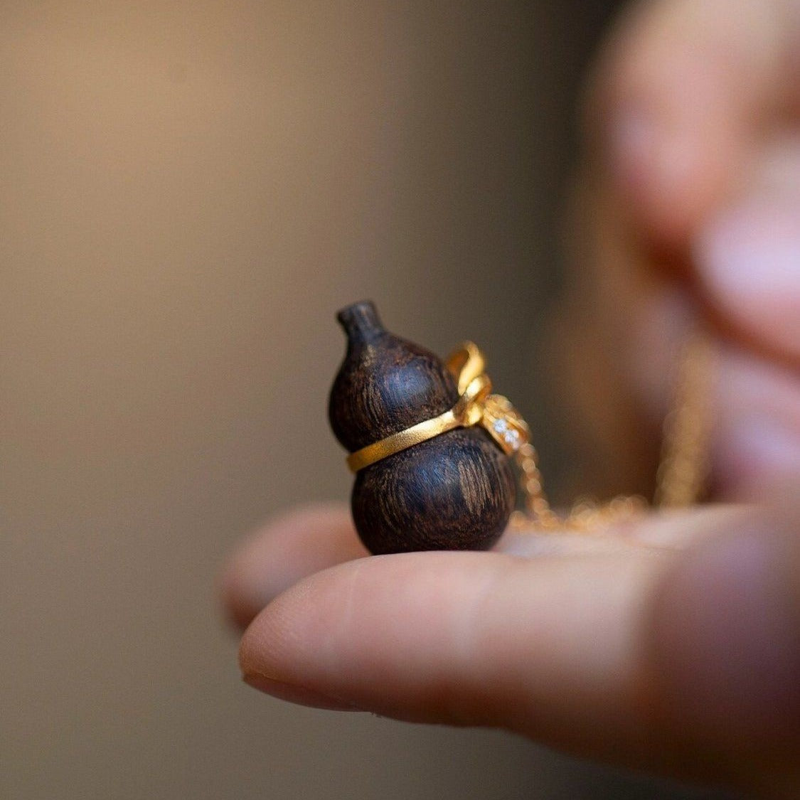 Fortune & Karma Ethnic Agarwood Gourd Pendant Necklace