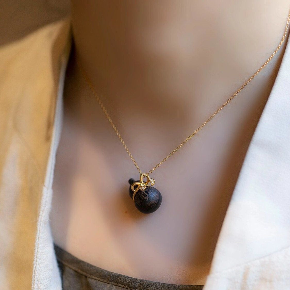 Fortune & Karma Ethnic Agarwood Gourd Pendant Necklace