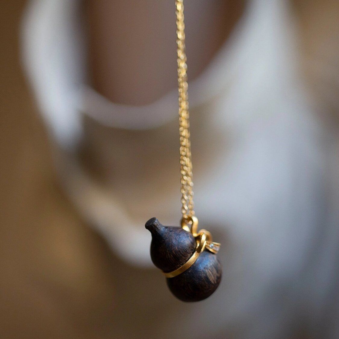 Fortune & Karma Ethnic Agarwood Gourd Pendant Necklace