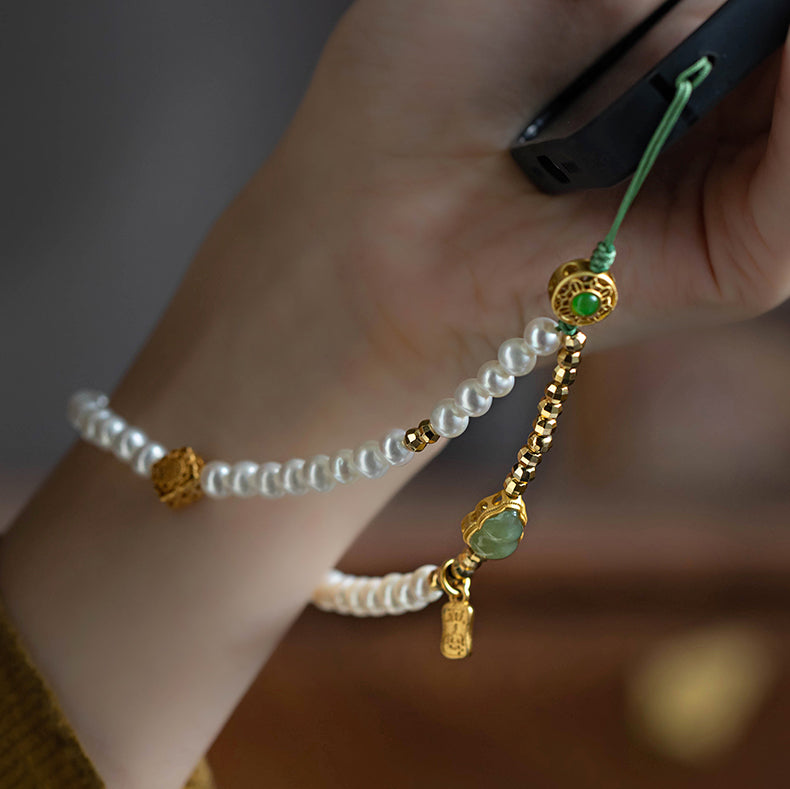 Fortune & Karma Hetian Jade Pearl Serene Harmony Phone Charm