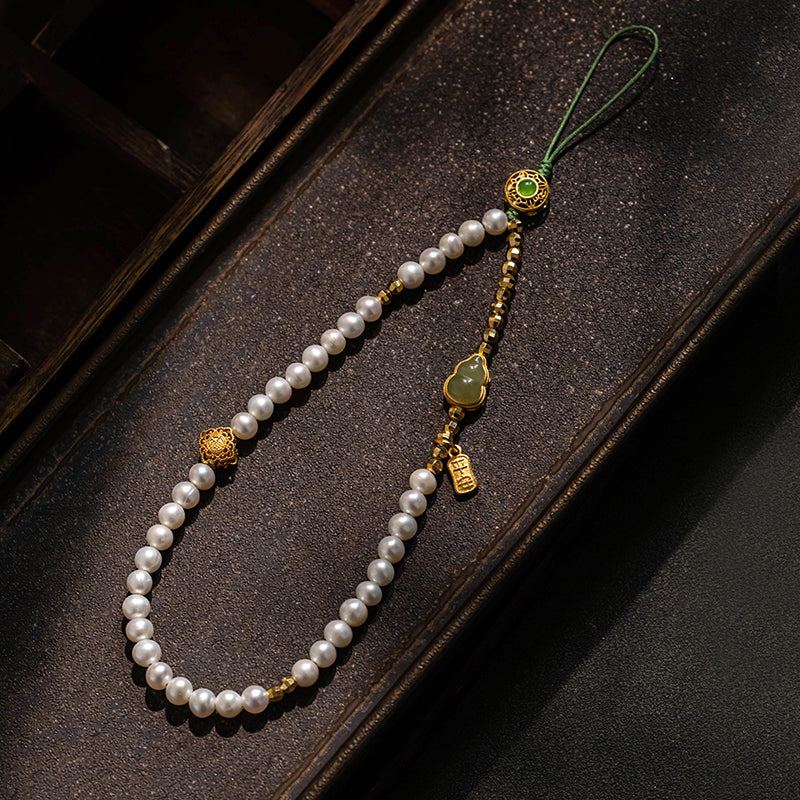 Fortune & Karma Hetian Jade Pearl Serene Harmony Phone Charm