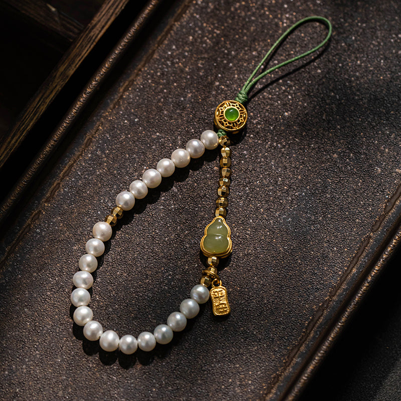Fortune & Karma Hetian Jade Pearl Serene Harmony Phone Charm