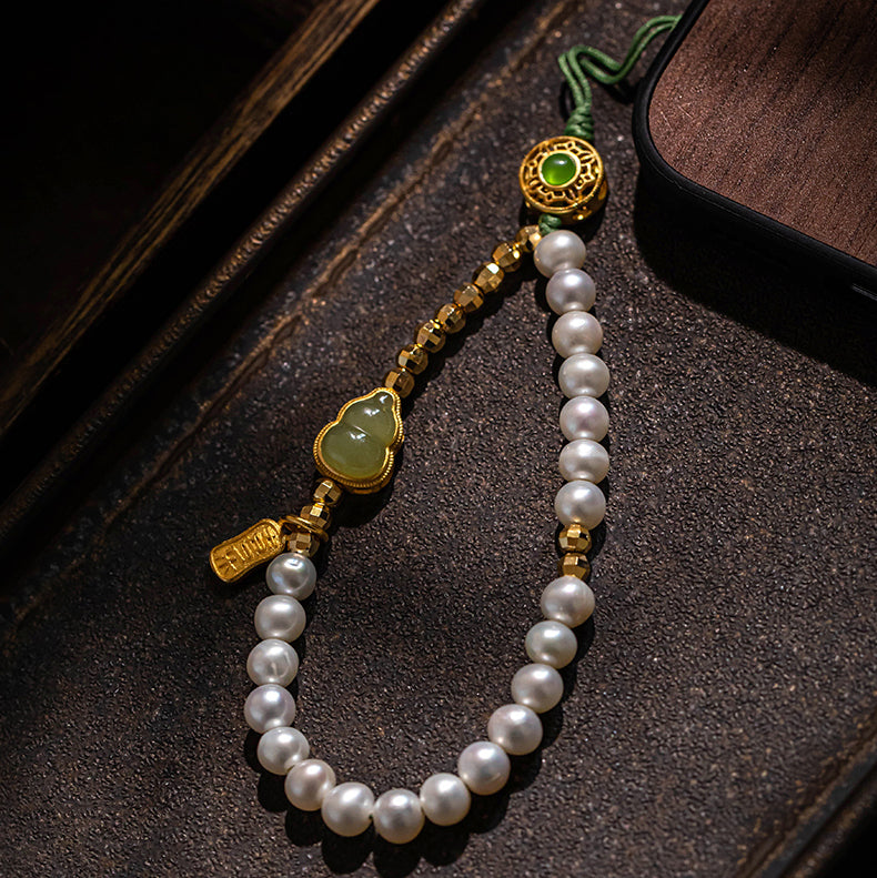 Fortune & Karma Hetian Jade Pearl Serene Harmony Phone Charm