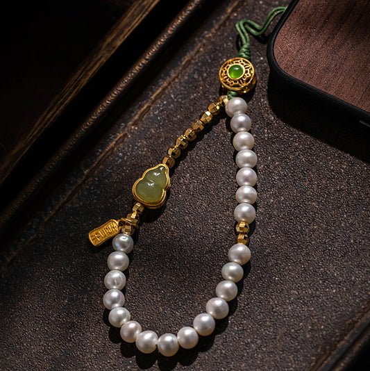 Fortune & Karma Hetian Jade Pearl Serene Harmony Phone Charm