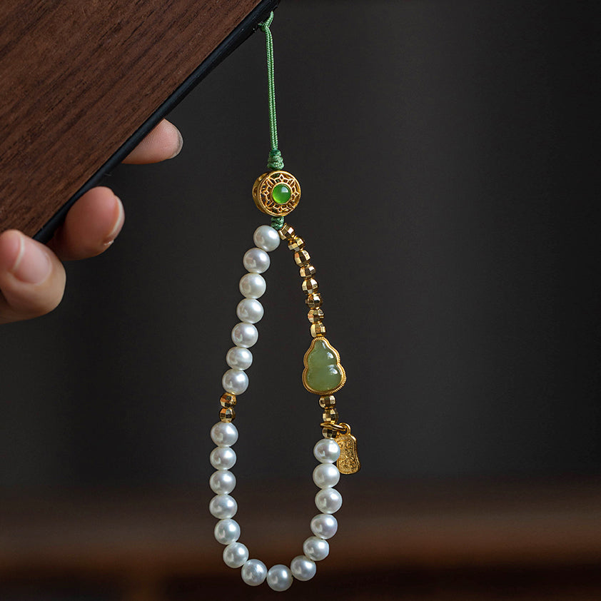 Fortune & Karma Hetian Jade Pearl Serene Harmony Phone Charm