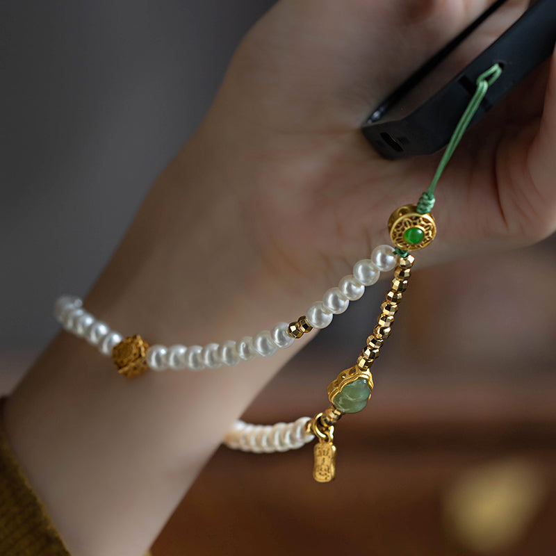 Fortune & Karma Hetian Jade Pearl Serene Harmony Phone Charm