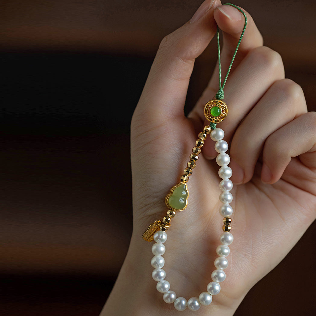 Fortune & Karma Hetian Jade Pearl Serene Harmony Phone Charm