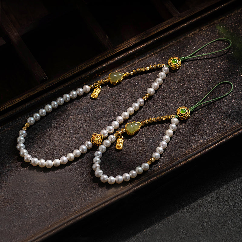 Fortune & Karma Hetian Jade Pearl Serene Harmony Phone Charm