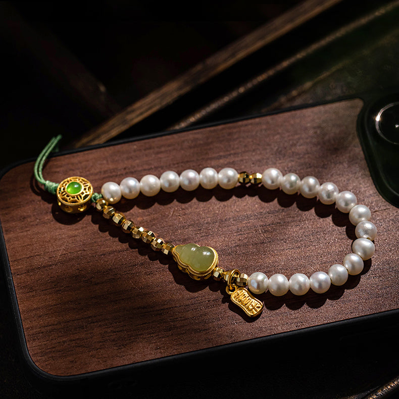 Fortune & Karma Hetian Jade Pearl Serene Harmony Phone Charm