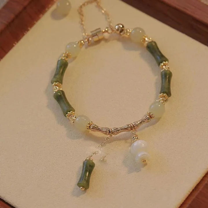 Jade Bamboo Leaf Lily of the Valley Pattern Luck Abundance Bracelet - Fortune & Karma