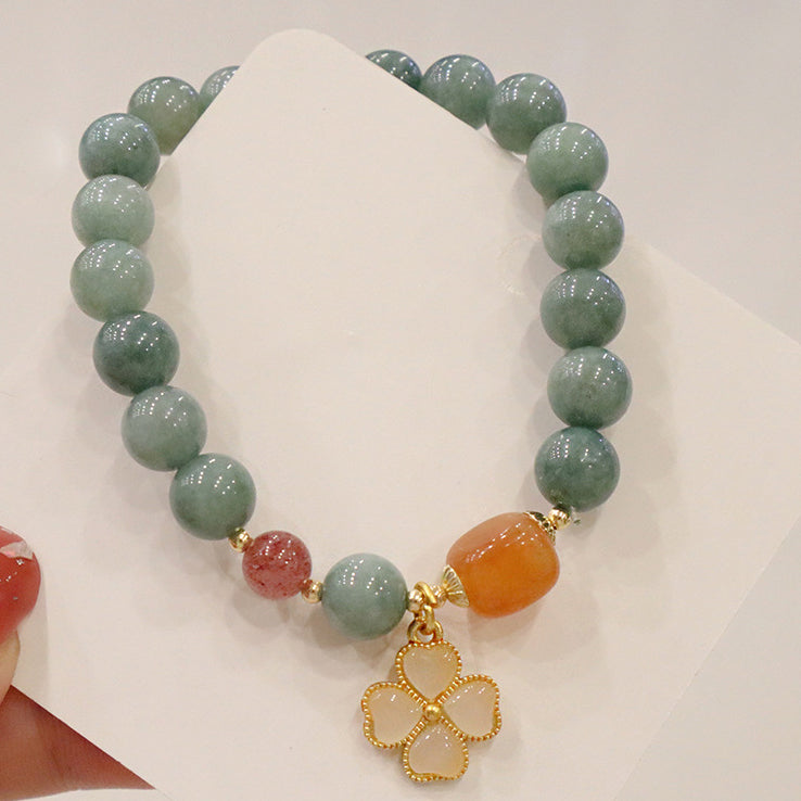 Jade Four Leaf Clover Charm Prosperity Bracelet - Fortune & Karma