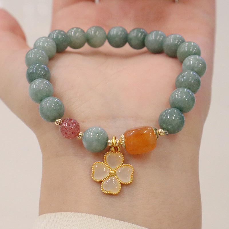 Jade Four Leaf Clover Charm Prosperity Bracelet - Fortune & Karma