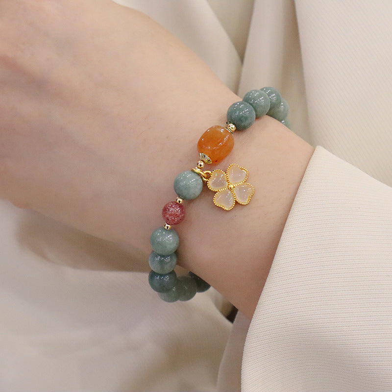 Jade Four Leaf Clover Charm Prosperity Bracelet - Fortune & Karma