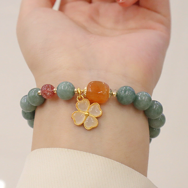 Jade Four Leaf Clover Charm Prosperity Bracelet - Fortune & Karma