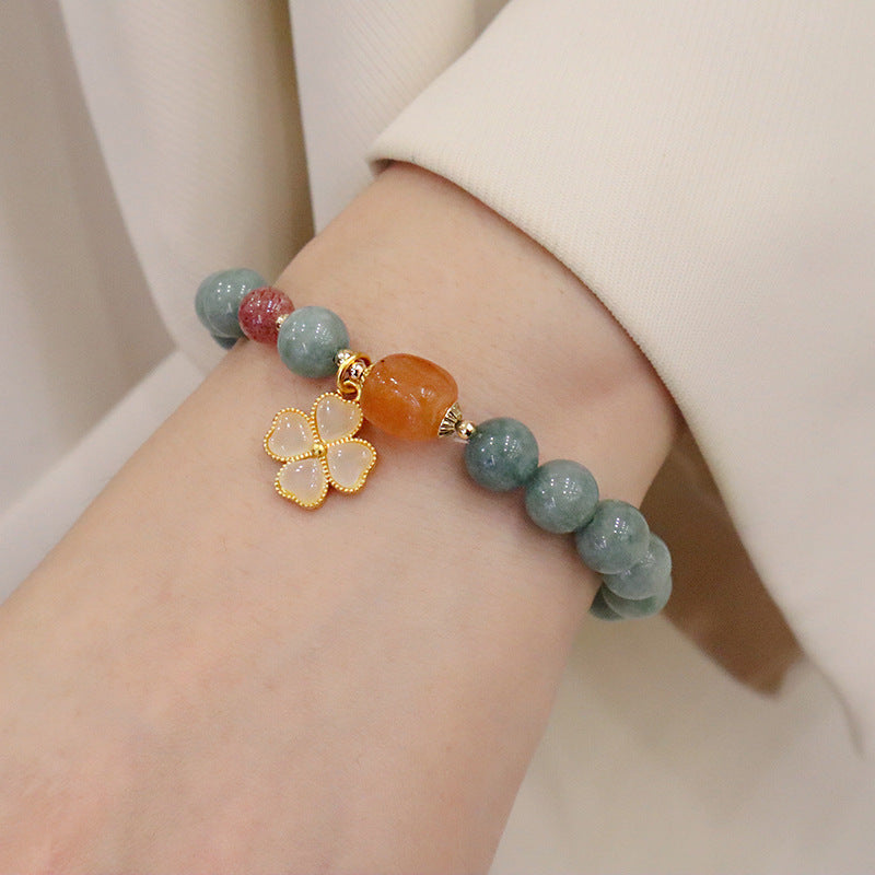 Jade Four Leaf Clover Charm Prosperity Bracelet - Fortune & Karma