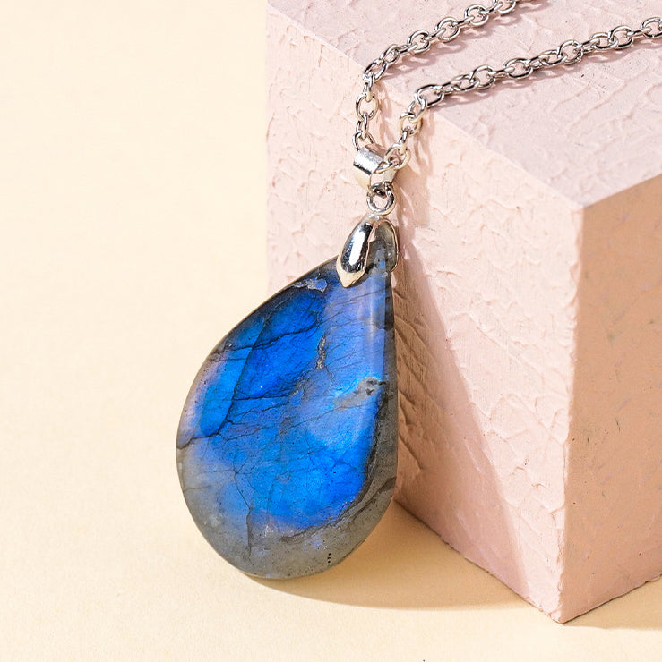 Labradorite Water Drop Support Healing Necklace Pendant