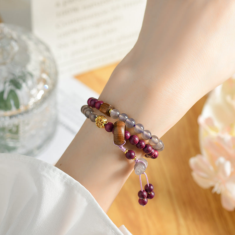Lavender Agate & Zisu Wood Double Bracelet