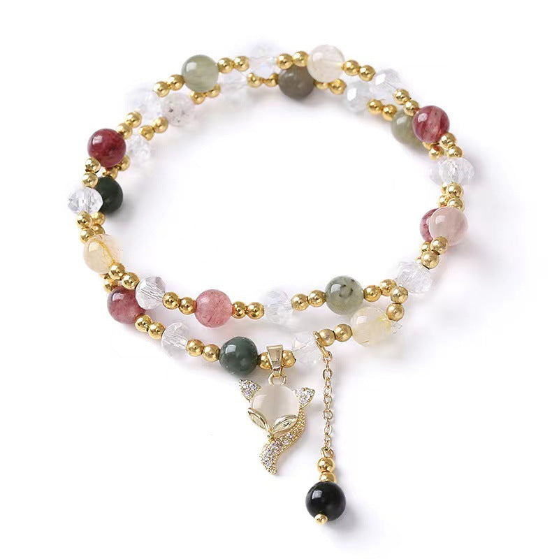 Multicolored Rutilated Quartz Fox Protection Double Wrap Bracelet - Fortune & Karma