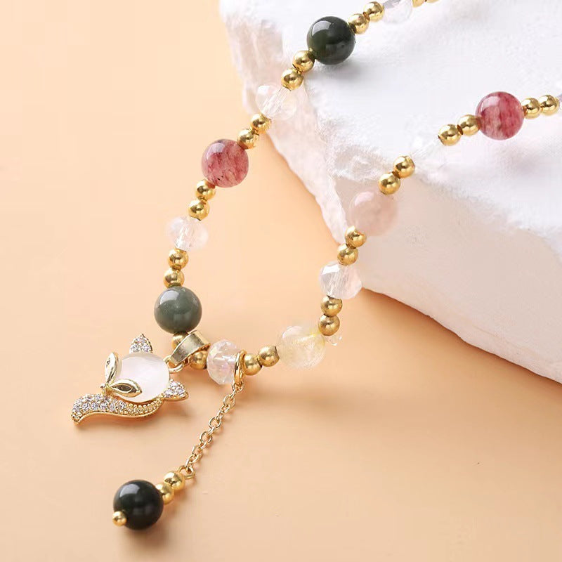Multicolored Rutilated Quartz Fox Protection Double Wrap Bracelet - Fortune & Karma