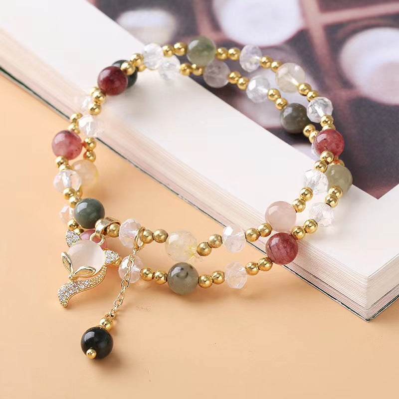 Multicolored Rutilated Quartz Fox Protection Double Wrap Bracelet - Fortune & Karma