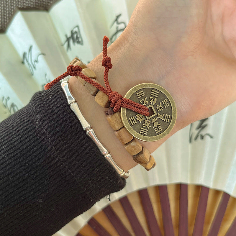Fortune & Karma Mystic Green Sandalwood Ghost Coin Bracelet
