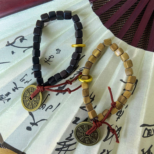 Fortune & Karma Mystic Green Sandalwood Ghost Coin Bracelet