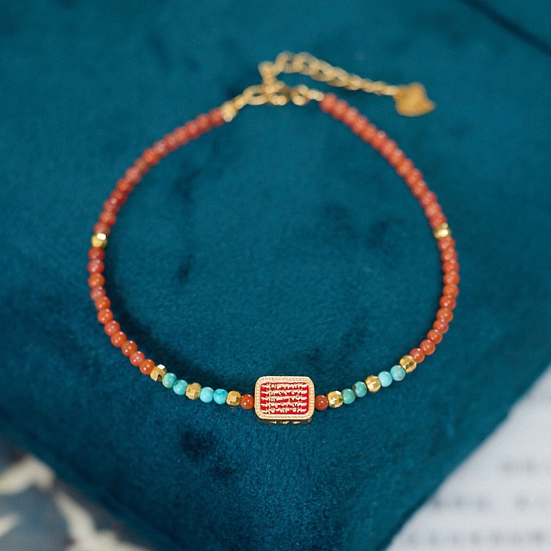 Nanhong Agate Five-Sutra Blessing Bracelet