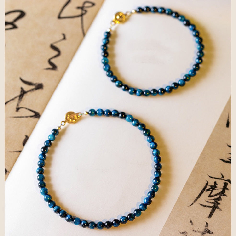 Natural Blue Tiger Eye Stone Protection Chain Bracelet - Fortune & Karma