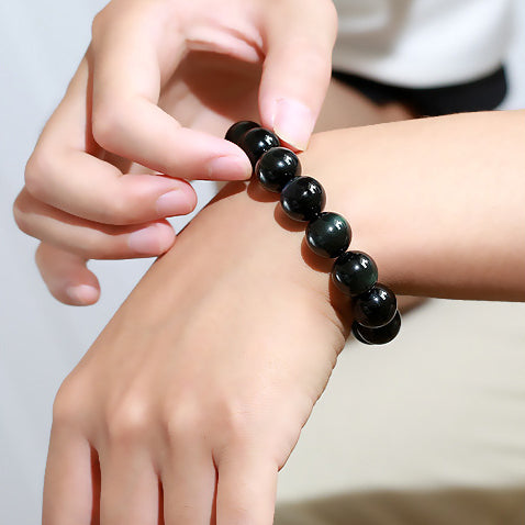Natural Green Eye Obsidian Wealth Bracelet