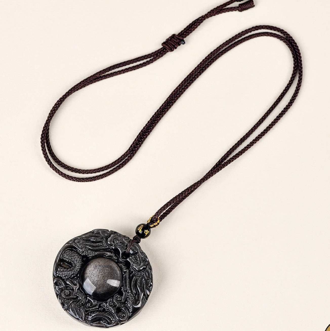 Obsidian Double Dragon Guardian Pendant