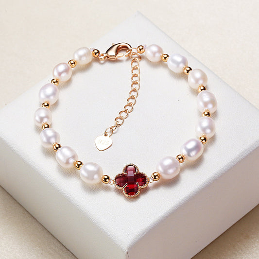 Pearl Four Leaf Clover Wealth Chain Bracelet - Fortune & Karma