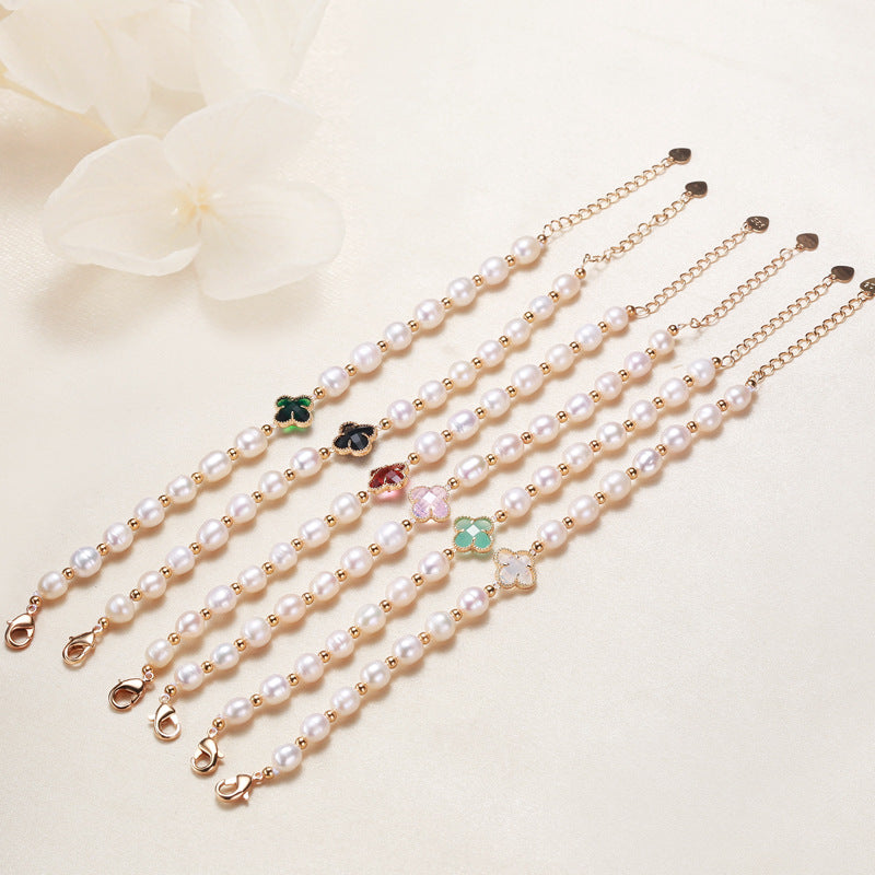 Pearl Four Leaf Clover Wealth Chain Bracelet - Fortune & Karma