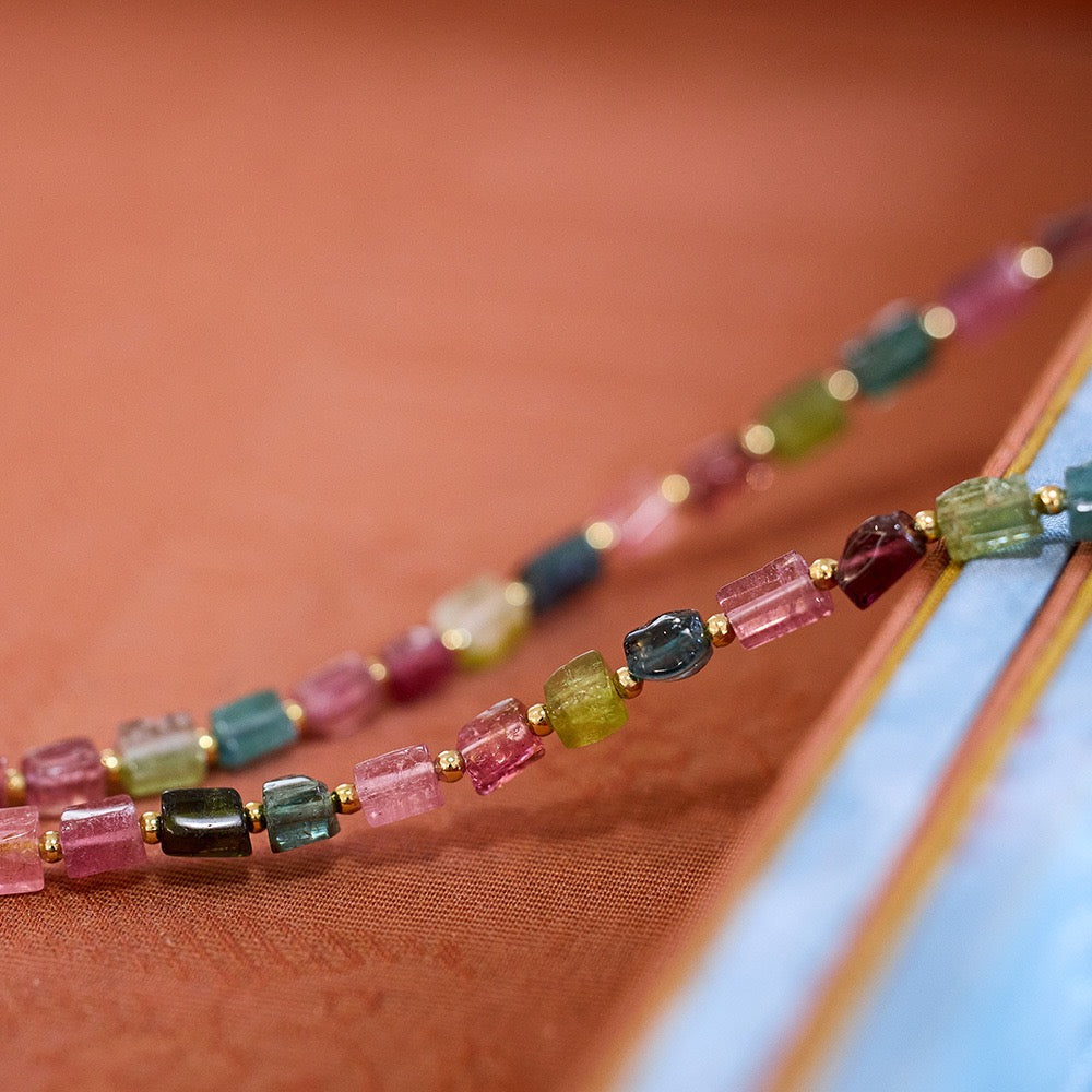 Rainbow Tourmaline Barrel Bead Necklace