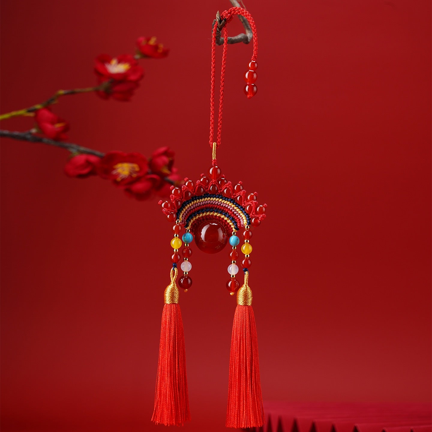 Red Agate Phoenix Crown Charm