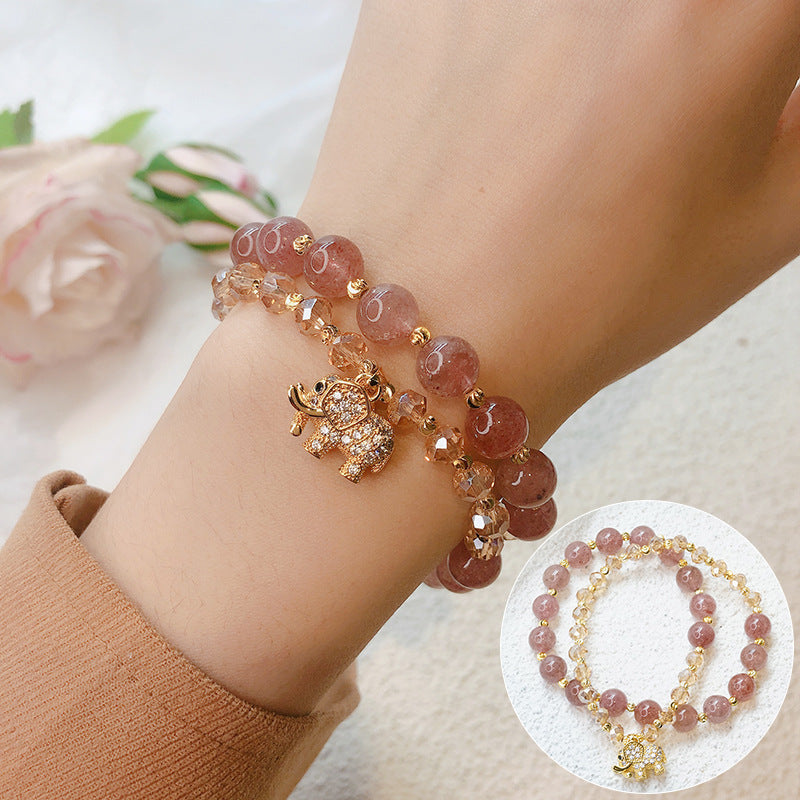 Rose Quartz Elephant Healing Energy Charm Bracelet