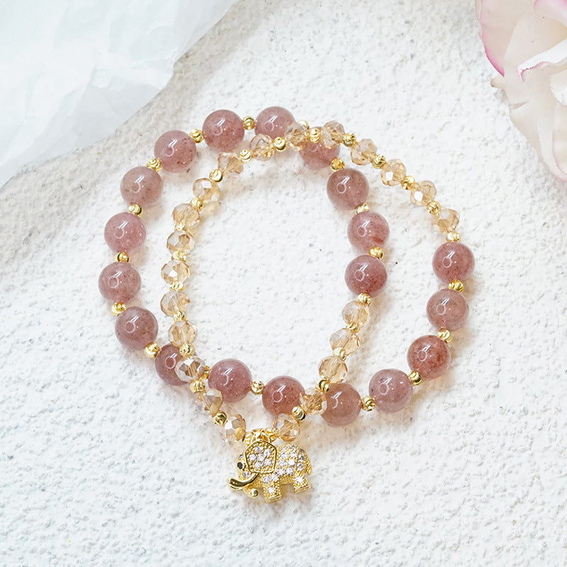 Rose Quartz Elephant Healing Energy Charm Bracelet