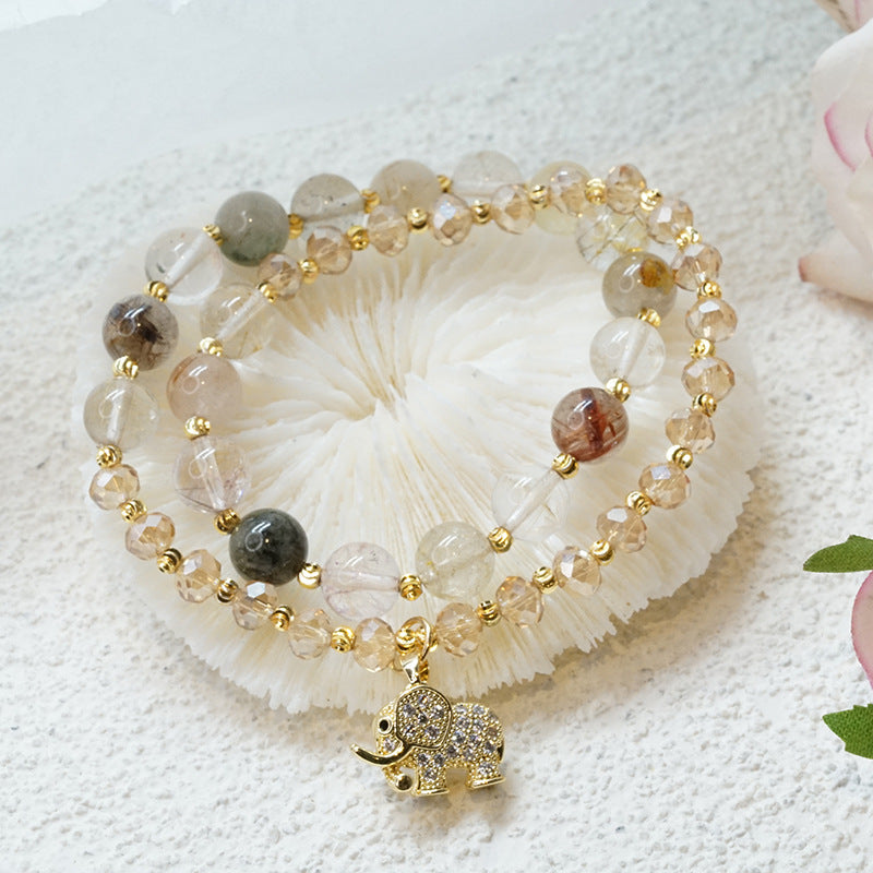 Rose Quartz Elephant Healing Energy Charm Bracelet