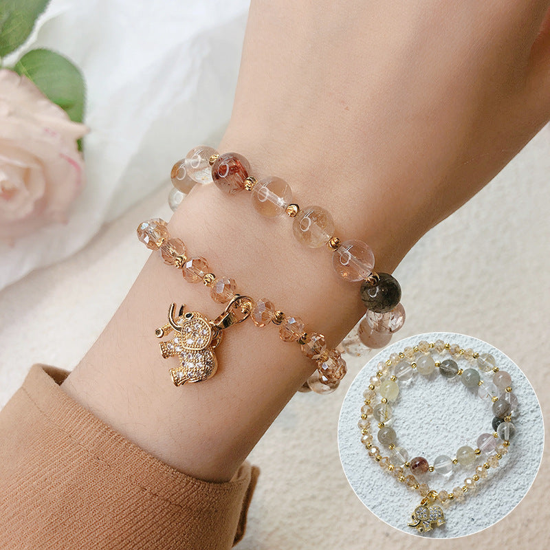 Rose Quartz Elephant Healing Energy Charm Bracelet